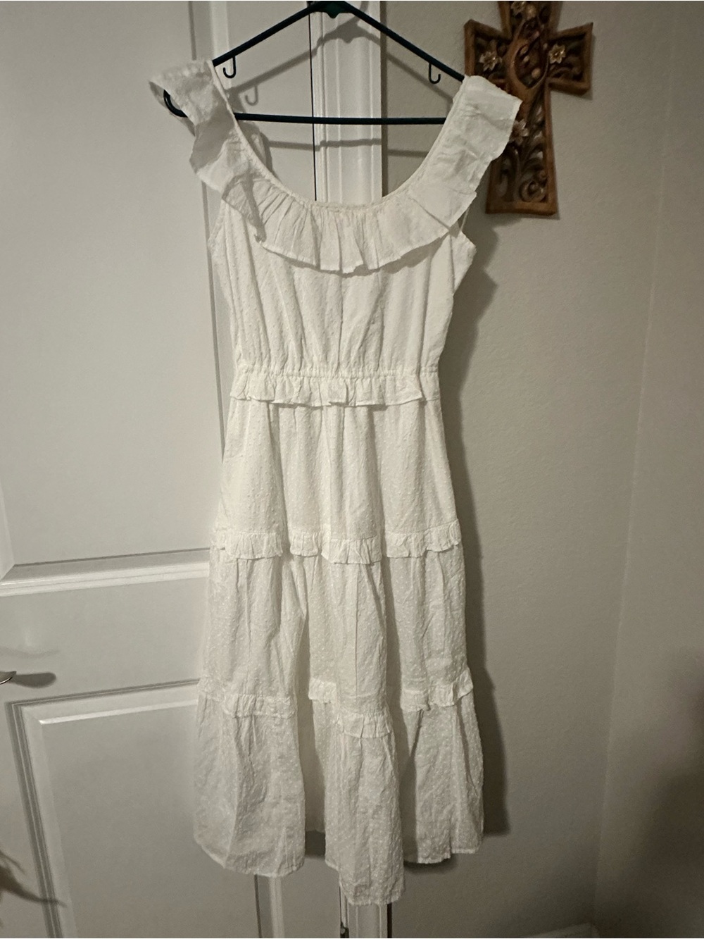 J. Crew White Ruffle Tier Midi Dress